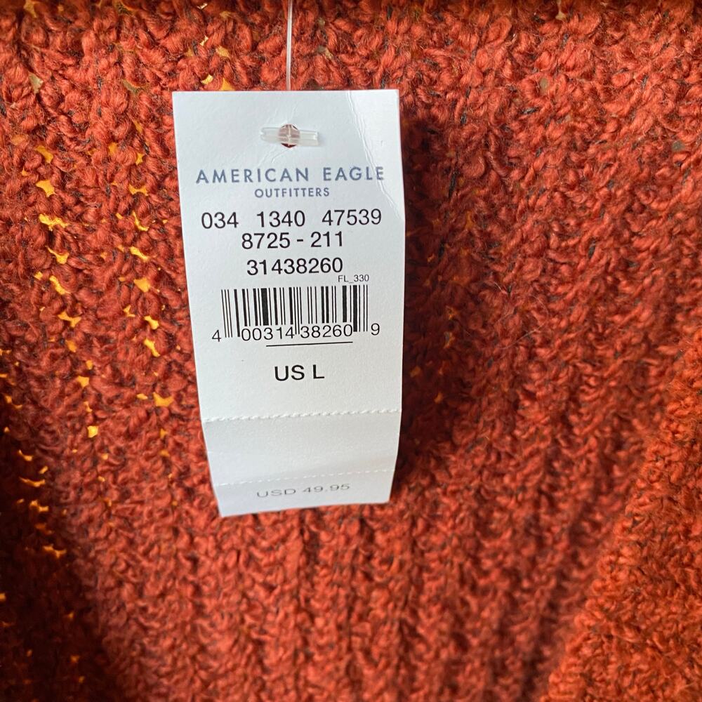AEO Rust Orange Red Knit Cozy Cardigan Sweater Womens Size Large New - Picture 3 of 9